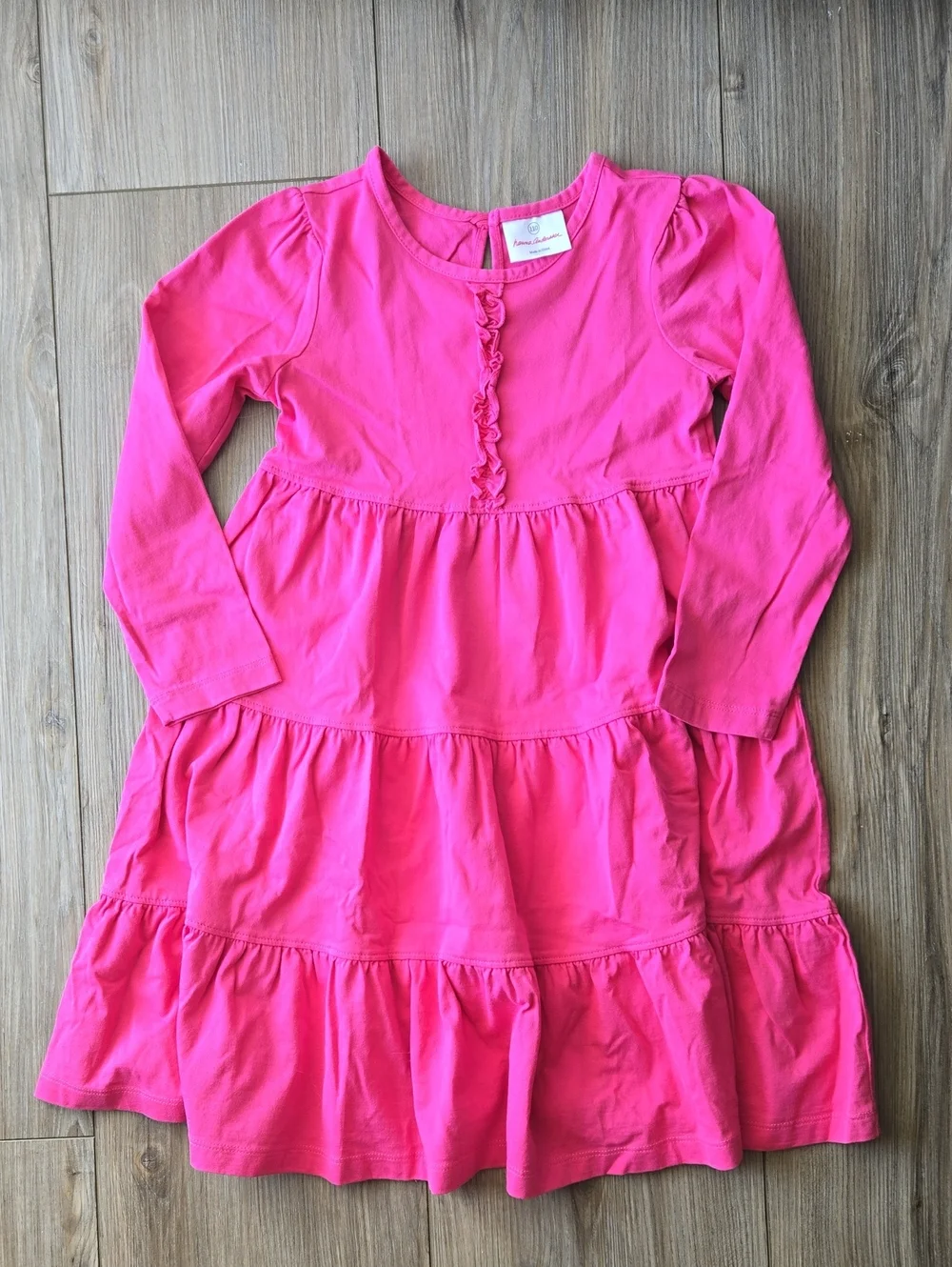 Hanna Andersson Hot Pink Tiered Cotton Long Sleeve Dress